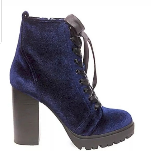 Blue Velvet Lace Up Booties - Picture 5 of 5
